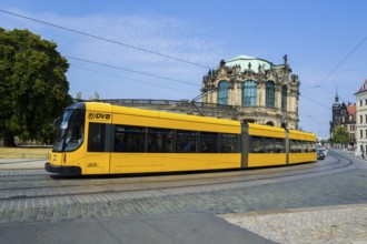 Modern DVB tram in Dresden city centre, Sophienstrasse at the Zwinger