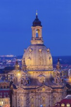 Christmas illuminated Church of Our Lady at the blue hour