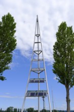 Solar tower at the harbour, moss, Höri peninsula, Lake Constance, Baden-Württemberg, Germany,