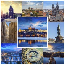 Mosaic collage storyboard of Prague tourist views travel images