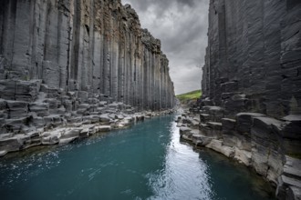 Stuðlagil Canyon, turquoise river between basalt columns, Egilsstadir, Iceland, Europe