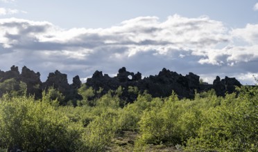 Rock arch, volcanic rock formations, Krafla volcanic landscape, Dimmuborgir lava fields, Mývatn,