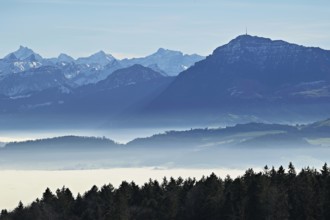 Fog over the Reuss valley, behind the Rigi, Horben, Freiamt, Canton Aargau, Switzerland, Europe