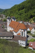 View of St. Cyriakus collegiate church built in 1466, sacral building, church towers, church,