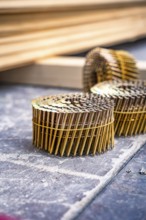 Nail wreath for a carpenter's nailing machine, Gechingen, Germany, Europe