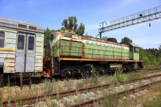 Exclusion zone, locomotive on the site of the former Yaniv railway station, now in the