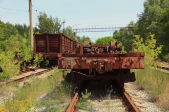 Exclusion zone, rail vehicles on the site of the former Yaniv railway station, now in the