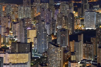 Skyscrapers by night, Benidorm, Costa Blanca, Valencian Country, Spain, Europe