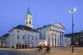 Protestant town church on the market square, blue hour, Karlsruhe, Baden-Württemberg, Germany,