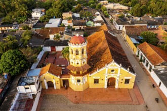 Aerial of the Iglesia De Santa Bárbara, Unesco world heritage site, Mompox, Colombia, South America