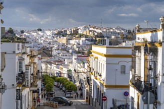 Street with white houses of Arcos de la Frontera, Andalusia, Spain, Europe