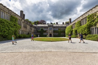 Lanhydrock House with visitors, Bodmin, Cornwall, England, United Kingdom, Europe