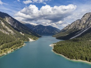 Aerial view of Plansee, Reutte, Ammergau Alps, Tyrol Austria, Plansee, Tyrol, Austria, Europe