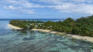 Aerial of the Lavena peninsula, Bouma National Park, Taveuni, Fiji, South Pacific, Oceania