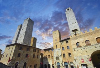 The Piazza Duomo (Cathedral Square) of San Gimignano with its medieval towers built as defensive