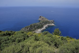 Sa Foradada peninsula with rock hole, between Deià and Valldemossa, Majorca, Balearic Islands,