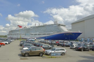 Cruise ship Carnival Jubilee in front of the building dock of the Meyer Werft shipyard, new