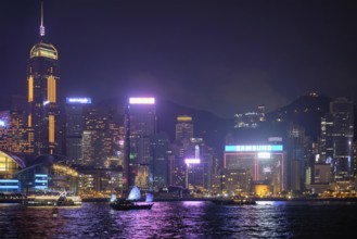 HONG KONG, CHINA, MAY 1, 2018: Hong Kong skyline cityscape downtown skyscrapers over Victoria