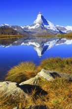 Matterhorn and mountain lake, Valais, Switzerland, Europe