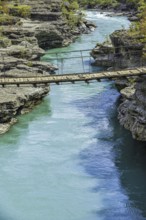 Broken bridge, valley of the Vjosa, the Vjosë is one of the few larger natural rivers in Europe,