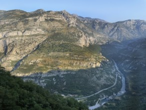 Wild mountain landscape northeast of Podgorica on the train line from Sutomore to Belgrade,