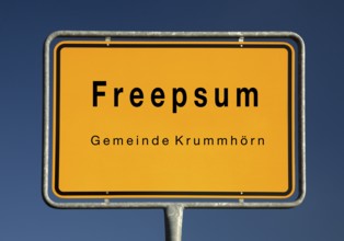 Place name sign for Freepsum, a village in the municipality of Krummhörn in the district of Aurich