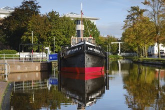 Dortmund IX, museum ship on the main canal, Maritime Adventure World, Papenburg, Emsland, Lower