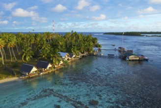 Aerial view, Tetamanu Village, at South Pass, South Channel, spectacular dive site, Tetamanu