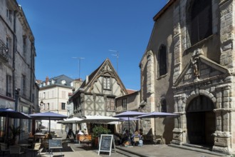 Montlucon. Square saint Pierre. Entrance of Saint Pierre church located in the medieval quarter.