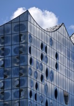 Elbe Philharmonic Hall, detail of the glass façade with cloud, Hafencity, Hamburg, Germany, Europe