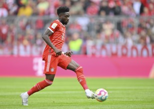 Alphonso Davies Bayern FC Munich FCB (19) on the ball, Allianz Arena, Munich, Bavaria, Germany,