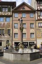 Fountain with fountain figure on the town hall square, Old Town, Stein am Rhein, Canton