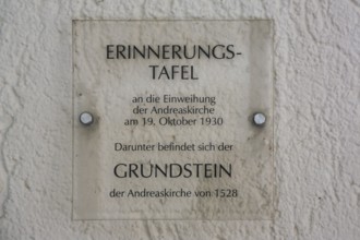 Inauguration commemorative plaque, information plaque foundation stone, Protestant St. Andrew's