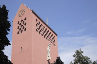 Modern St. Joseph's Church with Cross and Jesus Statue, St. Joseph, Church, Bornheim, Main,