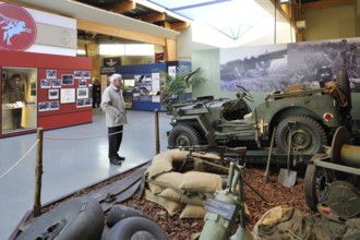 Jeep and weapons at the Pegasus Museum near Ouistreham, Normandy, France, Europe