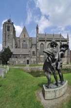 The Church of Our Lady (Onze-Lieve-Vrouwekerk) and the statue De Jeugd, The Youth in Kortrijk,