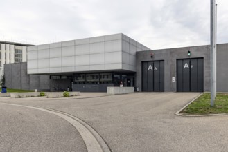 Stammheim Prison, JVA, exterior view of the maximum security prison with prison wall, Stuttgart,