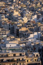 View over houses of Athens in the evening light, Athens, Attica, Greece, Europe