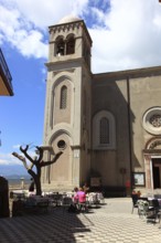 Place Castelmola near Taormina, cafe in front of the church Chiesa San Nicolo di Bari, Duomo,