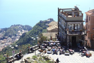 View of the Bar San Giorgio in the village of Castelmola near Taormina, Sicily, Italy, Europe