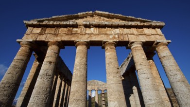 Evening light, Doric temple, Super wide angle shot, Front, Pediment, Segesta, Ancient site,