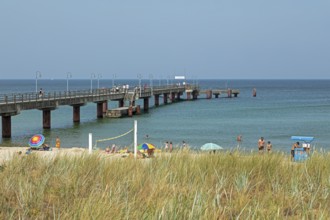 Pier, beach, Göhren, Rügen Island, Mecklenburg-Western Pomerania, Germany, Europe