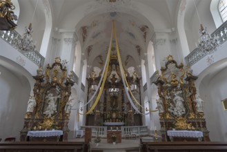 Interior with rococo high altar, 1761, in the pilgrimage church Maria Limbach, built 1751-1755,