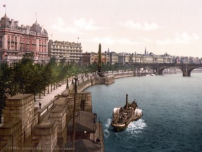 Thames embankment, Thames embankment, London, ca 1895, England, Historic, digitally restored