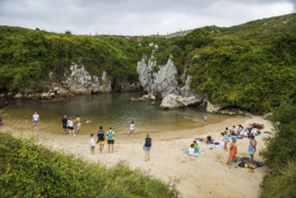 Beach, Playa de Gulpiyuri, near Llanes, Asturias, Asturias, Costa Verde, Northern Spain, Spain,