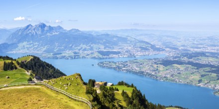 View from Mount Rigi to the city of Lucerne, Lake Lucerne and Pilatus Alps Panorama in Rigi,