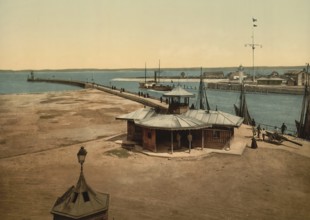 The Pier, Honfleur, France, c. 1890, Historic, digitally enhanced reproduction of a photochrome