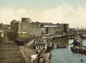 The fort from the swing bridge, Brest, France, c. 1890, Historic, digitally enhanced reproduction