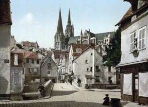 The Market Street, Chartres, France, c. 1890, Historic, digitally enhanced reproduction of a