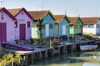 Colourfully painted wooden fishermen's huts, Le Château-d'Oléron, Oleron Island, Charente Maritime